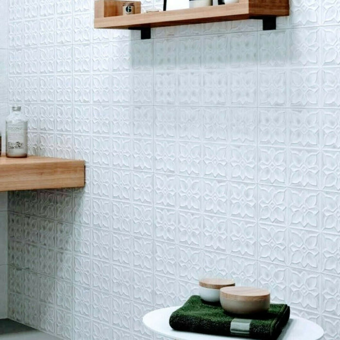 Harmony White 3D DECOR Bathroom Kitchen Wall Tiles 25 x 50cm