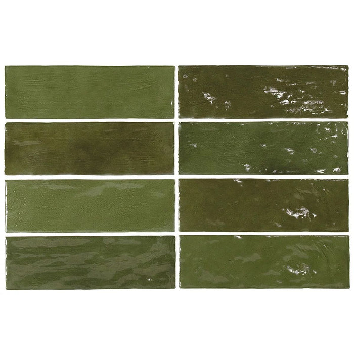 Zellij Tiles | Brick Tile | Botanical Green Tiles| Moroccan Handmade Style Tile | 6.5cm x 20cm FULL TILE SAMPLE