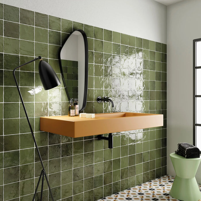Tile Socket Zellij Botanical Green Square | Moroccan Style | 13.2cm x 13.2cm ...