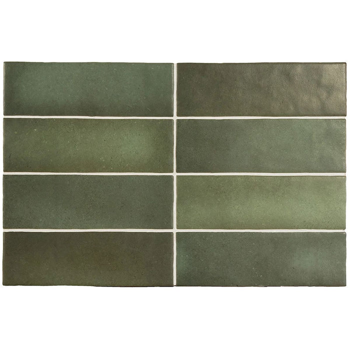 Zellij Brick Malachite Matt Green Moroccan Handmade Style 6.5cm x 20cm FULL TILE SAMPLE