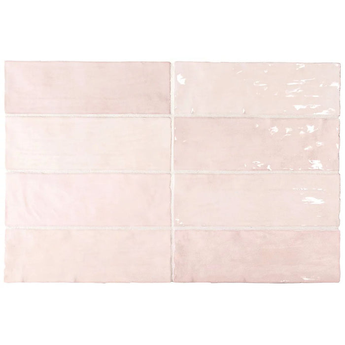 Zellij Brick Tile | Pink Mist | Moroccan Handmade Style Tile | 6.5cm x 20cm FULL TILE SAMPLE