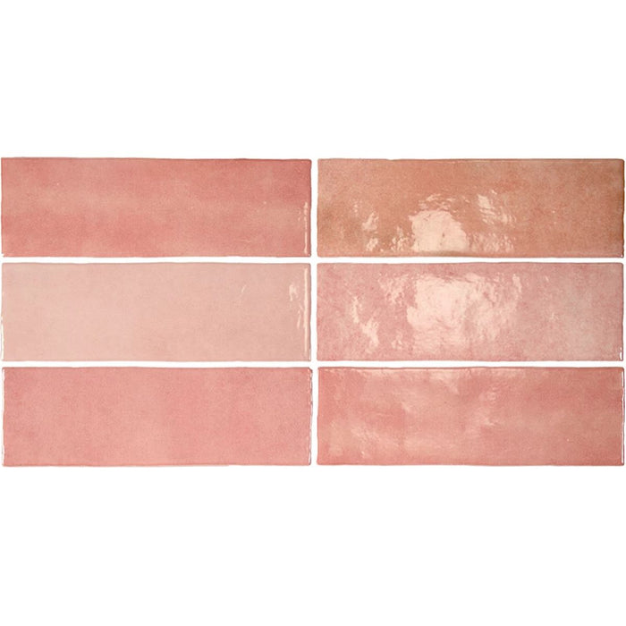 Zellij Brick Pink Tile | Rose Pink | Moroccan Handmade Tile Style | 6.5cm x 20cm