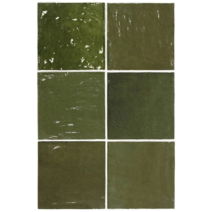 Zellij Square Botanical Green Moroccan Handmade Style 13.2cm x 13.2cm FULL TILE SAMPLE