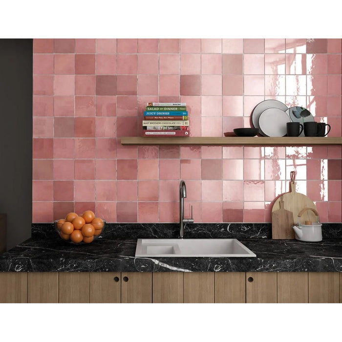 Zellij Square Tile | Rose Pink | Moroccan Handmade Tile Style | 13.2cm x 13.2cm FULL TILE SAMPLE